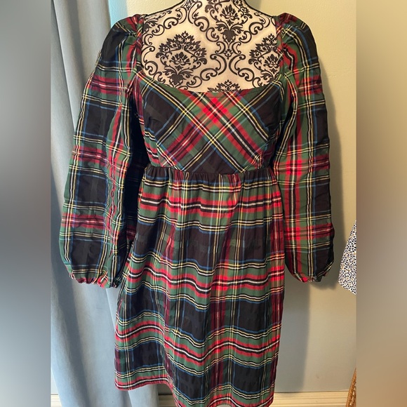 J. Crew Women's Puff Sleeve Mini Dress in Stewart Plaid Holiday Christmas Size 8 - Picture 10 of 15